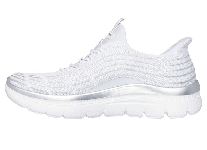 SKECHERS, stylische Damen-Sneaker, mit geformter Slip-Ins Fersenplatte WEISS-SILBER